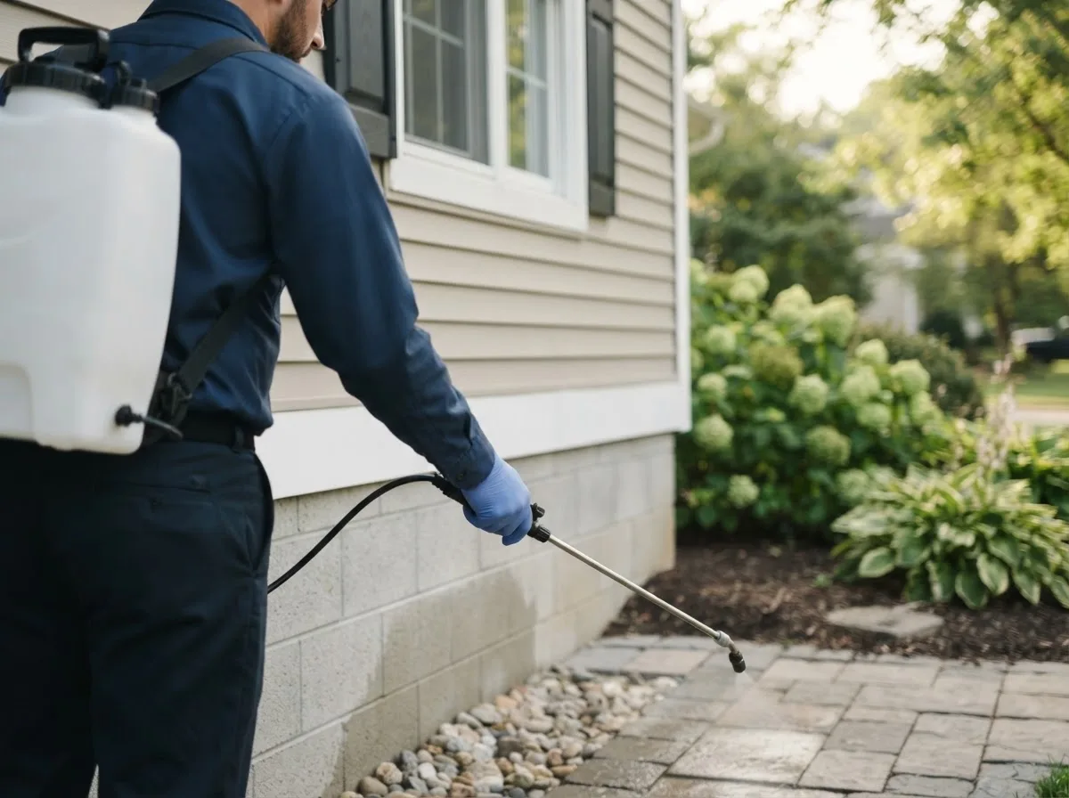 Pest control technician inspecting a home in Perth, ND